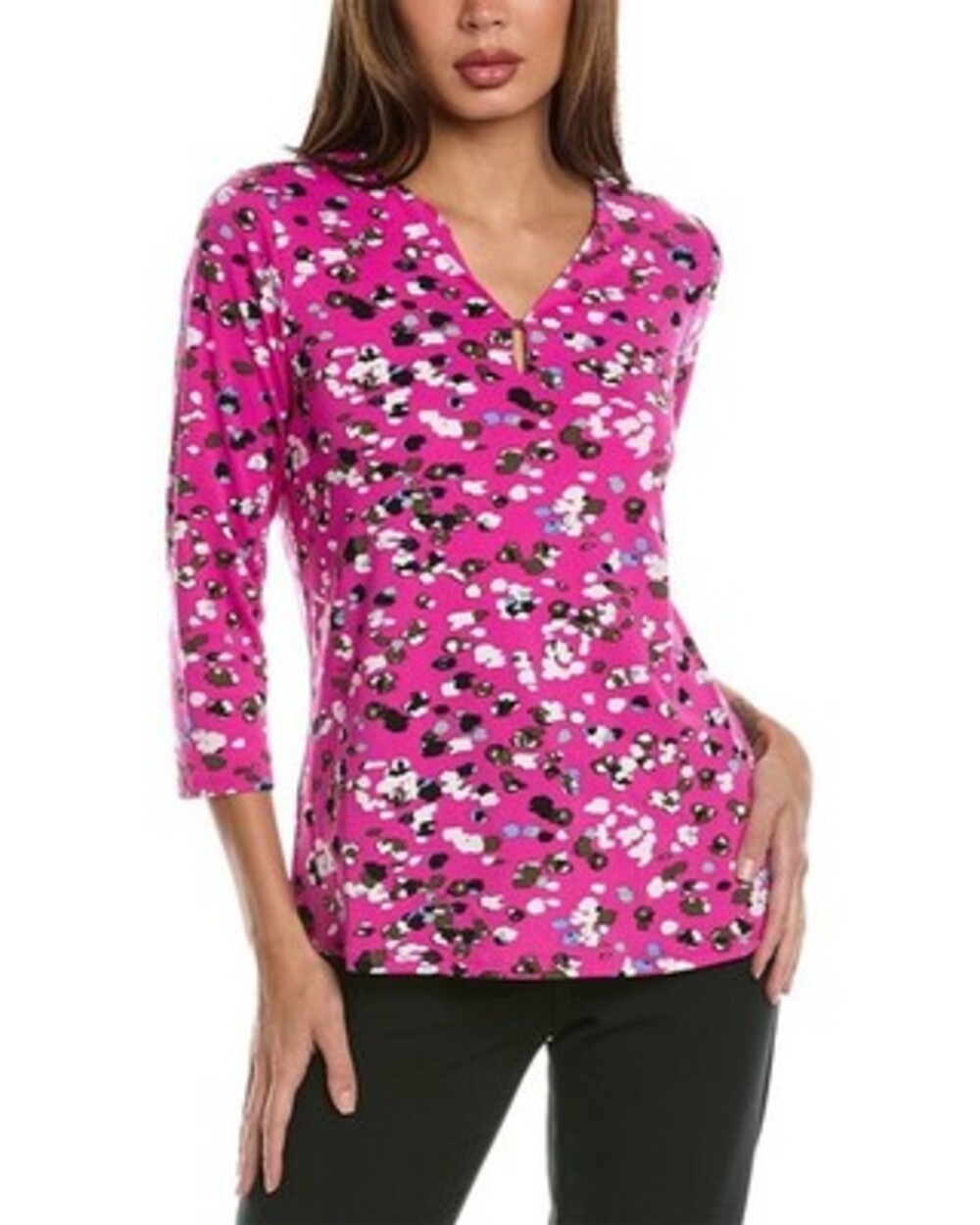 Jones New York Printed Moss-Crepe 3/4-Sleeve Top Women XL Bright Orchid Pullover